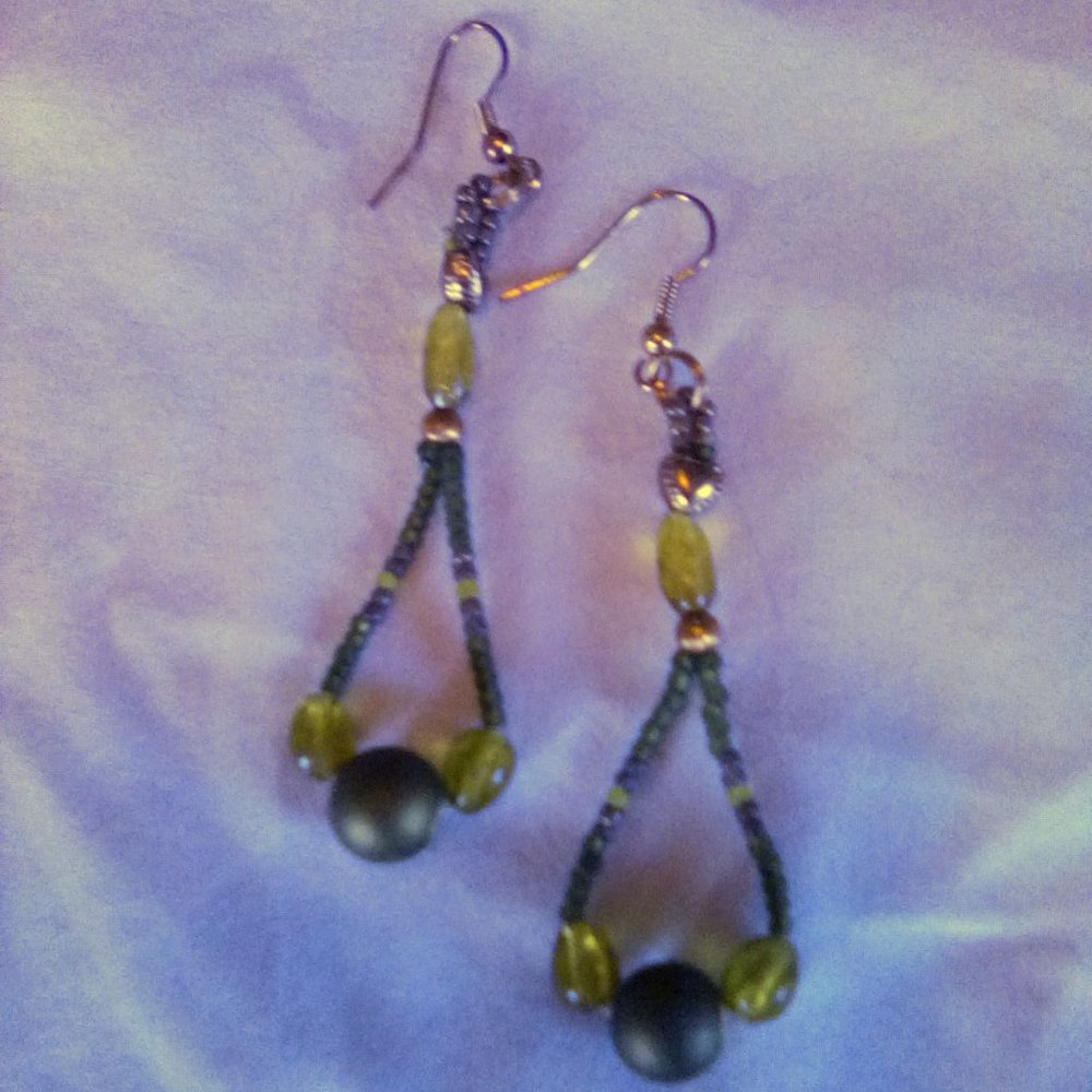 Hand Crafted Avocado Color beaded Earrings